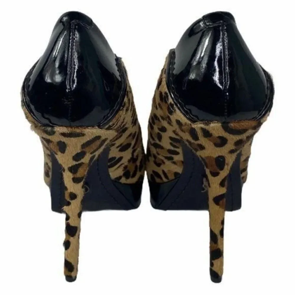 Rachel Rachel Roy Kayman Leopard Calf Hair Stiletto Peep Toe Heels Size 6.5